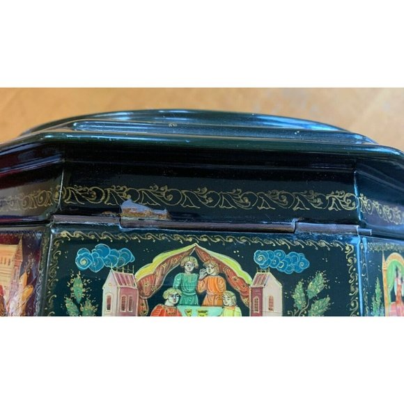 Russian Palekh Laquer Box Octagon Testimony Of Petro / Peter 9 Panel Iconography - Picture 11 of 12